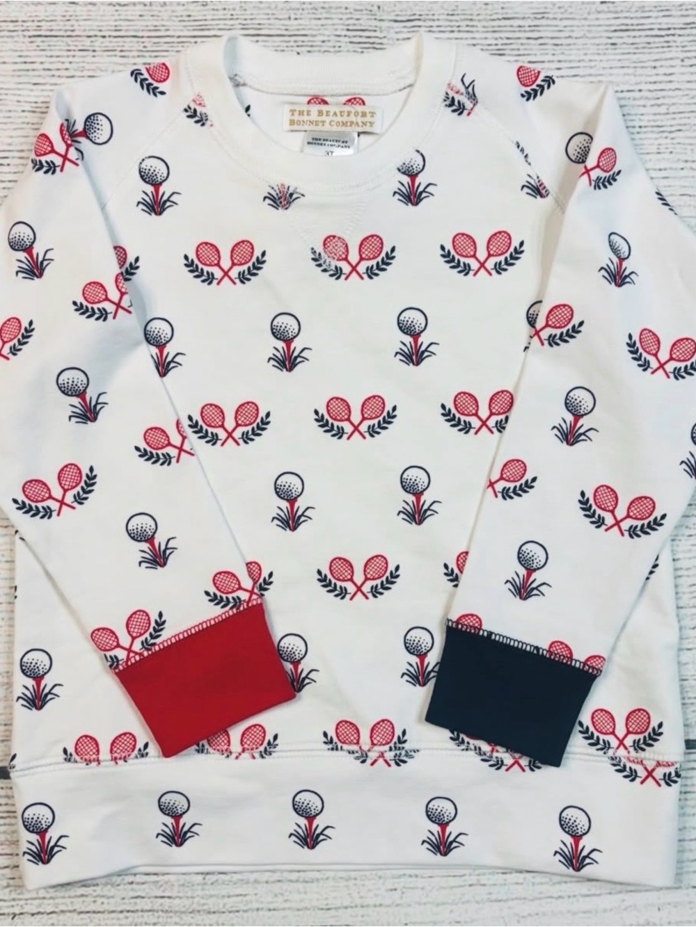 The Beaufort Bonnet Company White Sweatshirt with Red and Navy Tennis Motif